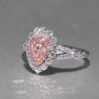 trendy pink water drop geometric crystal copper ring inlaid rhinestone zircon womens wedding engagement jewelry