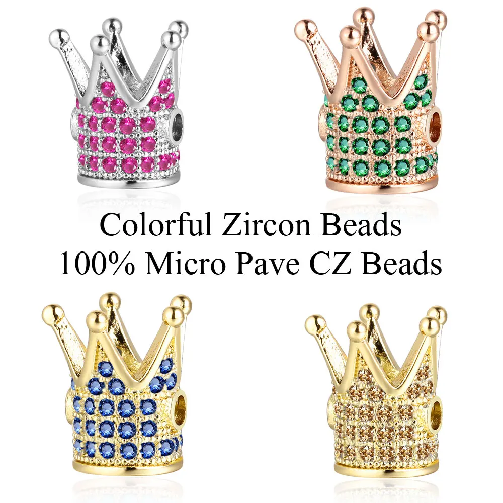 3 шт./лот 100% микро паве CZ красочные циркониевые короны бусины 28 цветов золото