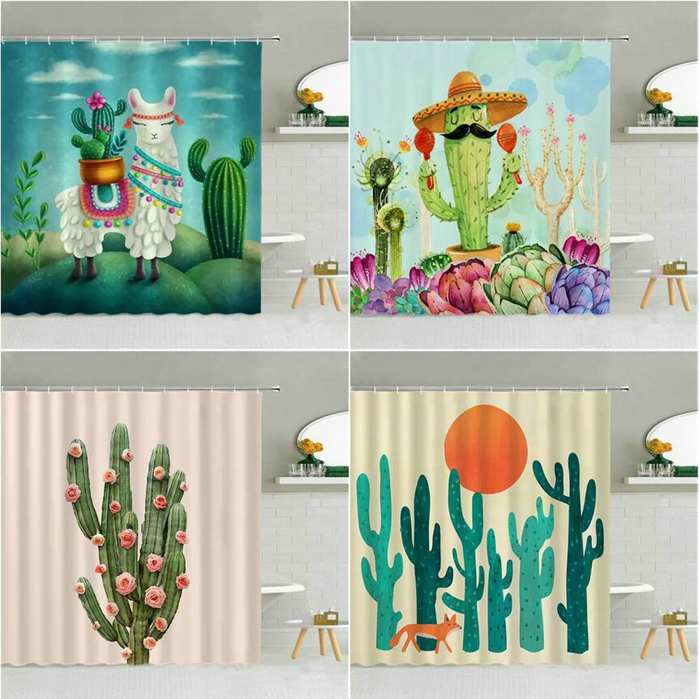 

Забавная занавеска для душа, тропические пустынные растения, кактус, цветок альпака, музыкальная лиса, декор для ванной комнаты, экран для в...