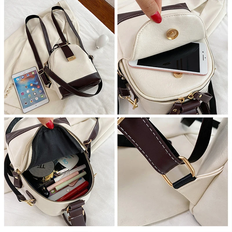 

New Fashion Women Leather Backpack Small School Bag Backpacks for Teenage Girls Vintage Double Shoulder Bags