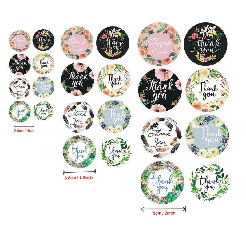 

500 Pcs A Roll Flower Thank You Stickers Round Seal Lable Envelope Handicraft Handmade Wasi Tape Kawai Stationery 2 Inch