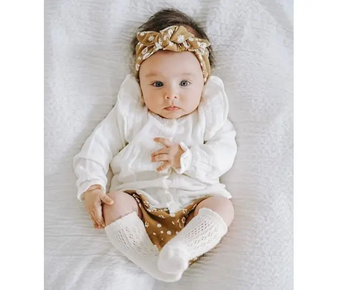 

Newborn Baby Girls Clothes Set Infant Long Sleeve O neck T-shirt Floral Floral Shorts Headband Baby Clothing