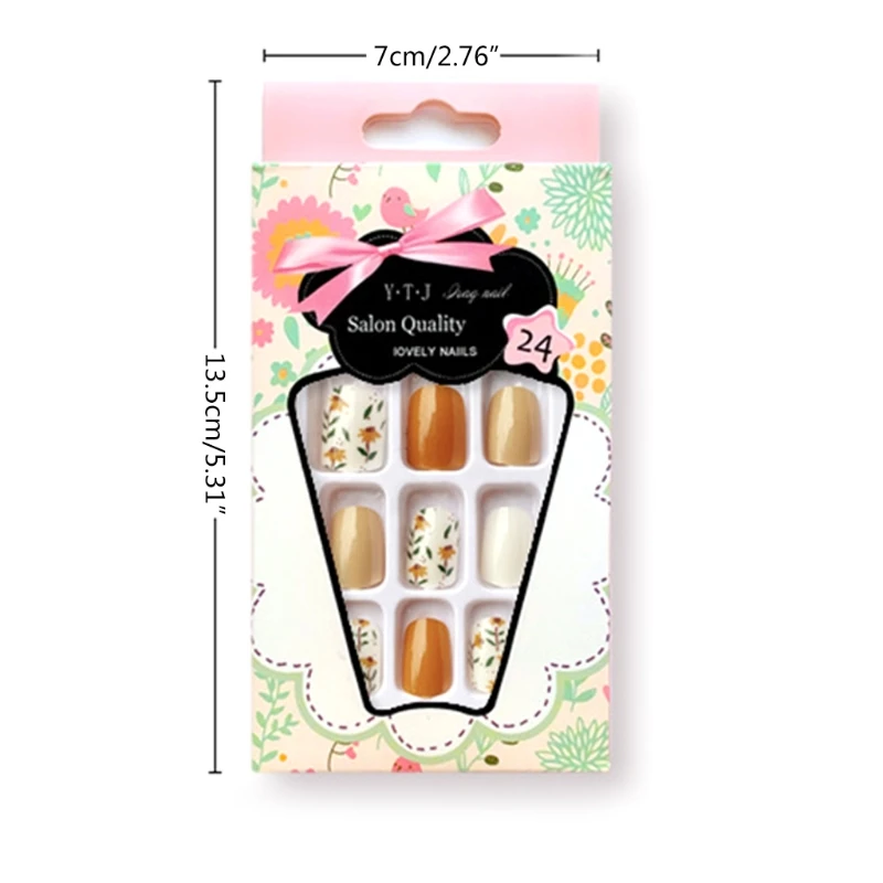 

Q1QD False Nails Art Tips Fake Nail Press on False Designs Set Full Cover Artificial ShortSolid Color Floral Autumn Color