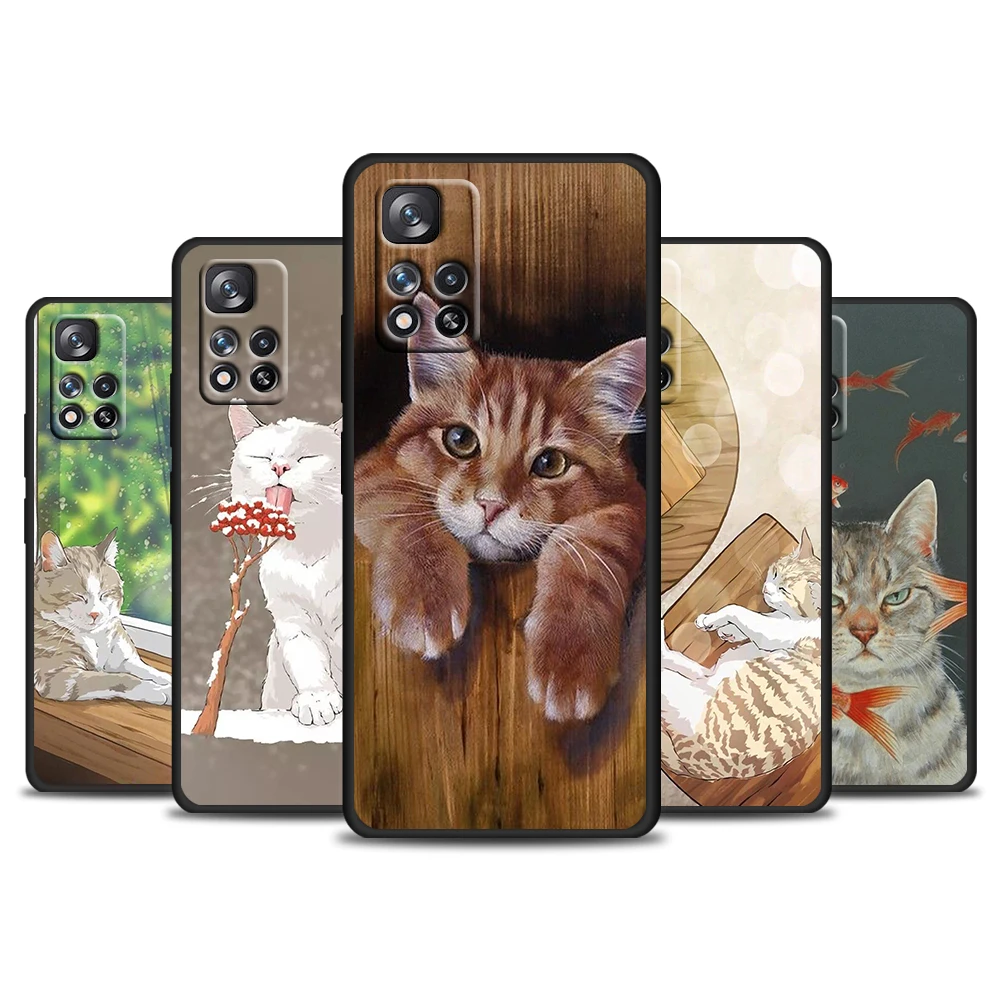 

Abstract Art Painting Cute Cat For Redmi 10 9 9C 9A 8 8A 7 7A 6 6A 5 5A 4X 4G 5G Prime Pro Plus S2 K20 GO Soft Black Phone Case