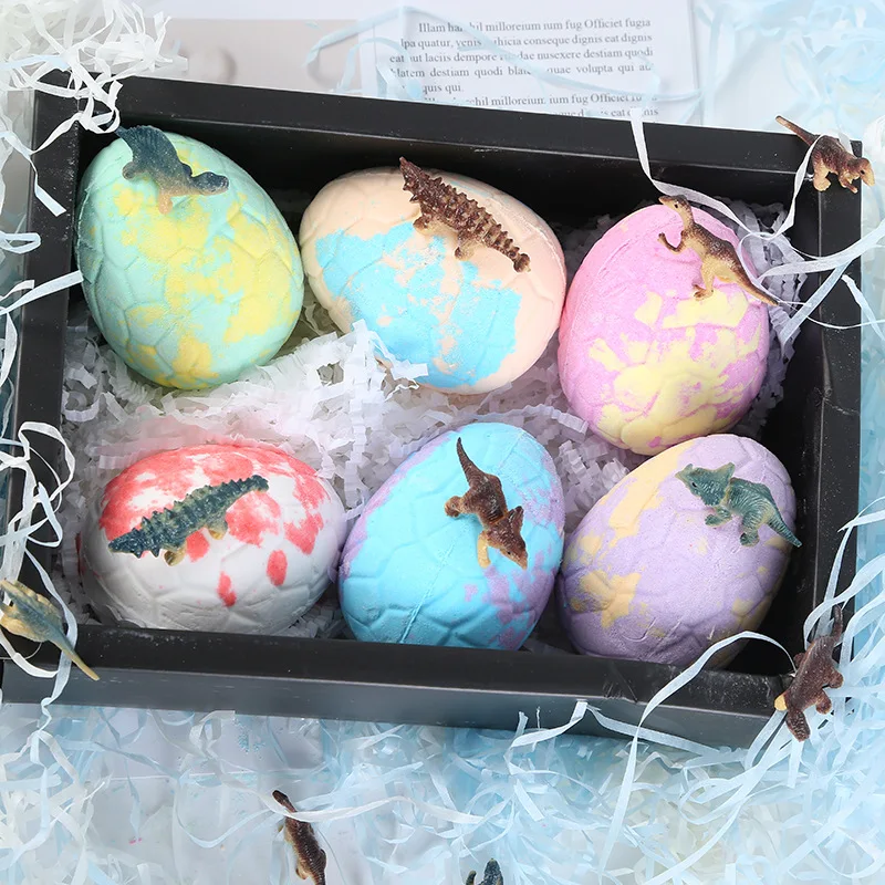 Bath Bombs for Kids with Toys Inside Set of 6 Colorful Egg Fizzies Dinosaur Surprise. Gentle and Safe Spa |