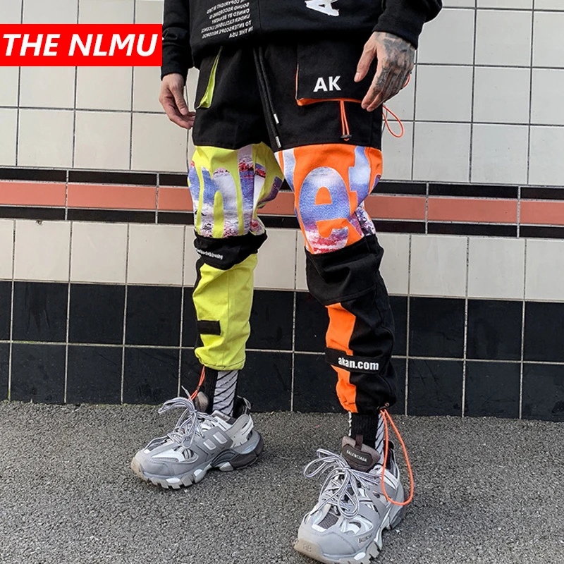 Цветные брюки шаровары в стиле пэчворк мужские повседневные штаны уличная