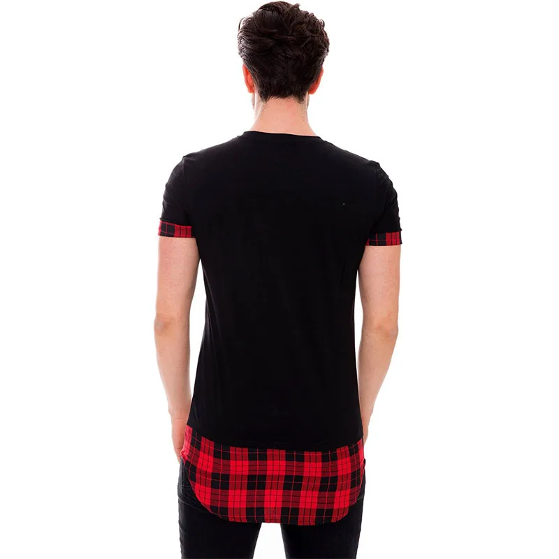 IceLion 2021 Summer Plaid Patchwork T Shirt Men Fashion Fake Two Pieces T-shirt Casual Tops Men's Short Sleeve Slim Fit Tshirt | Мужская