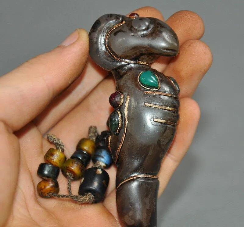 

wedding decoration Tibet natural agate Inlay gem sheep head carving Male genitals Giant God Statue