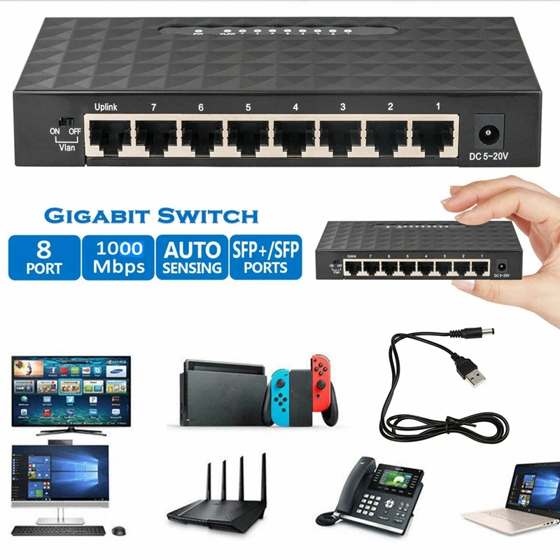 USB Mini Lan Poe Ethernet сетевой настольный коммутатор 8 портов 10 100 Мбит/с быстрый интернет