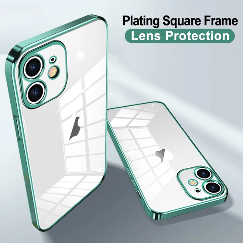 Роскошный прозрачный чехол с квадратной рамкой и покрытием для Apple iPhone 8 7 Plus 6 6S 5 5S