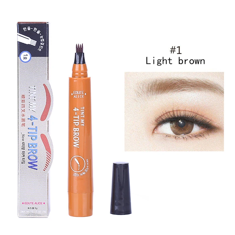 Natural 3D Microblading Eyebrow Tattoo Pen with 4 Micro Tips Superfine Sketch Liquid Eyebrow Pencil Waterproof Brow Tint TSLM2