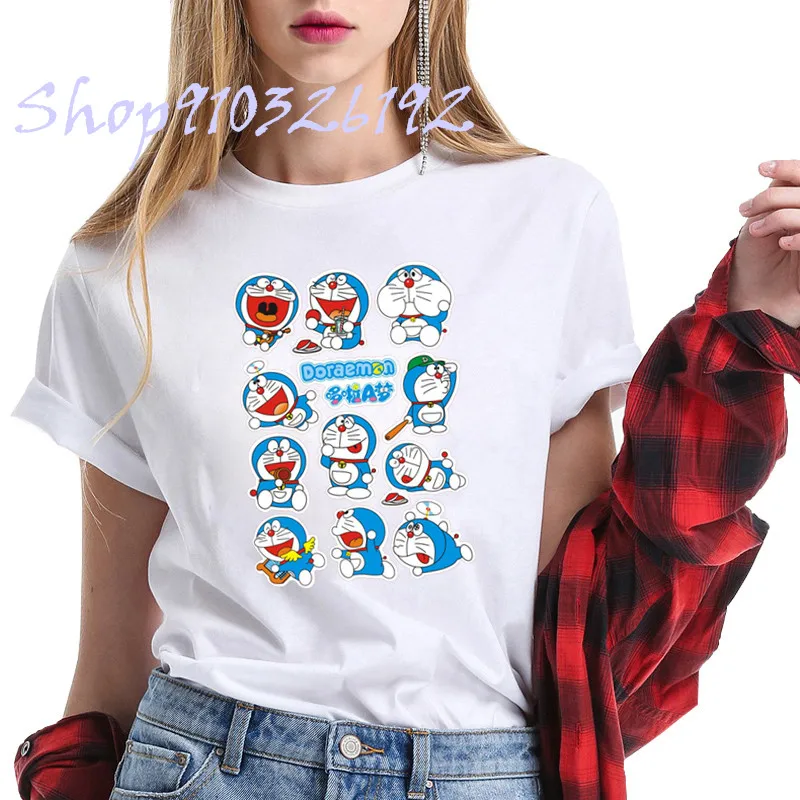 

Футболка Kawaii с голубым котом, Женская милая рубашка с принтом из мультфильма, топы, модные женские повседневные футболки с коротким рукавом,...