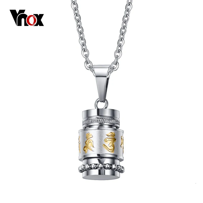 Vnox Cool Rotatable Mantra Necklaces& Pendants Stainless Steel Prayer Necklace Men Jewelry Free Chain 20"