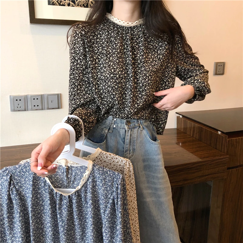 

Рубашка женская, с длинным рукавом и цветочным принтом, на весну и осень, 2021