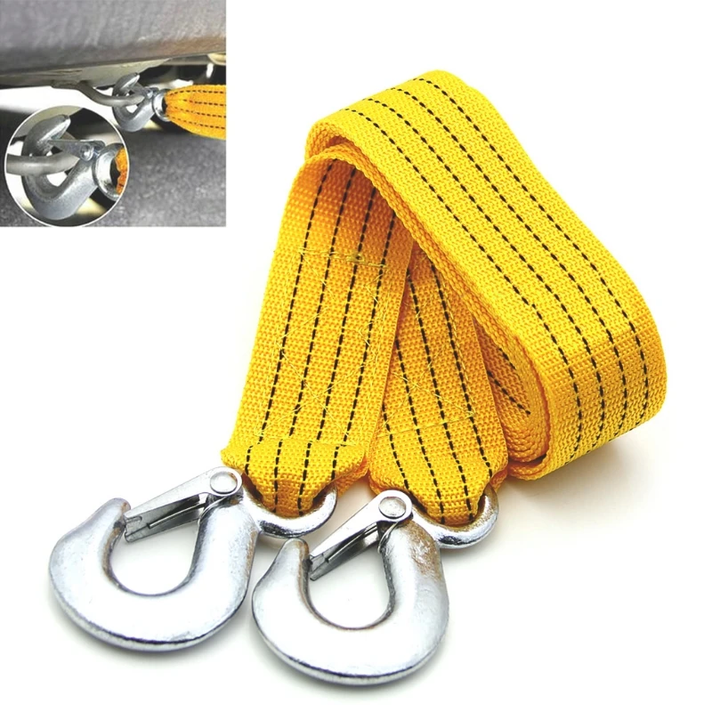 

3 Tons Car Auto Tow Cable Towing Strap Rope With Hooks Emergency Heavy Duty