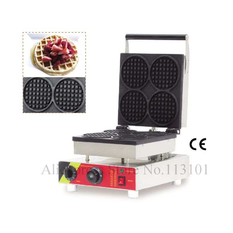 

Classical Round Shape Waffle Maker Great Snack Machine Stainless Steel Belgium Waffle Making Machine with Four Pcs Moulds