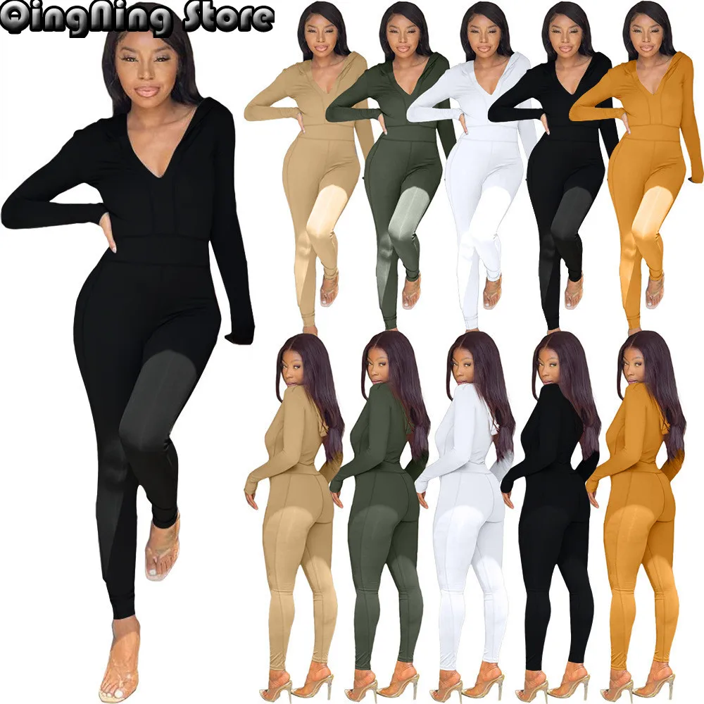 

Bright Striped Decoretion Sporty Jumpsuit Women Rompers Fitness Full Sleeve Hooded Skinny Overall Workout Active Wear Catsuits