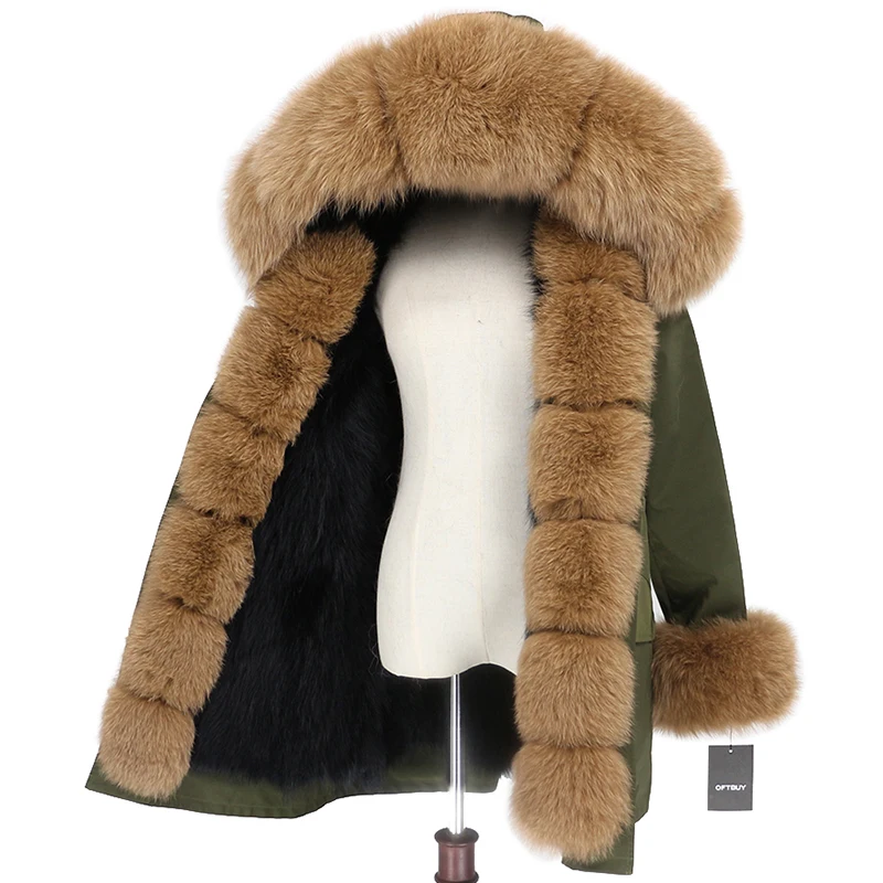 green black camel OFTBUY Водонепроницаемый верхняя одежда с натуральным мехом пальто Длинная парка зимняя куртка Для женщин с натуральным лисьим мехом на капюшоне уличная Съемная бренд - Цвет: green black camel