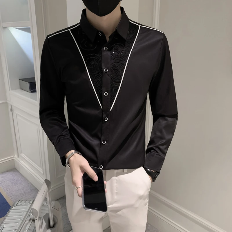 Рубашка мужская осенняя с цветочным принтом длинным рукавом | Мужская одежда