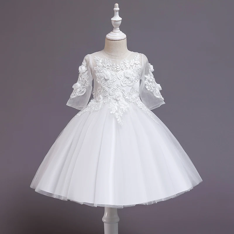 Новое Кружевное платье принцессы детское с цветочной вышивкой для девочек