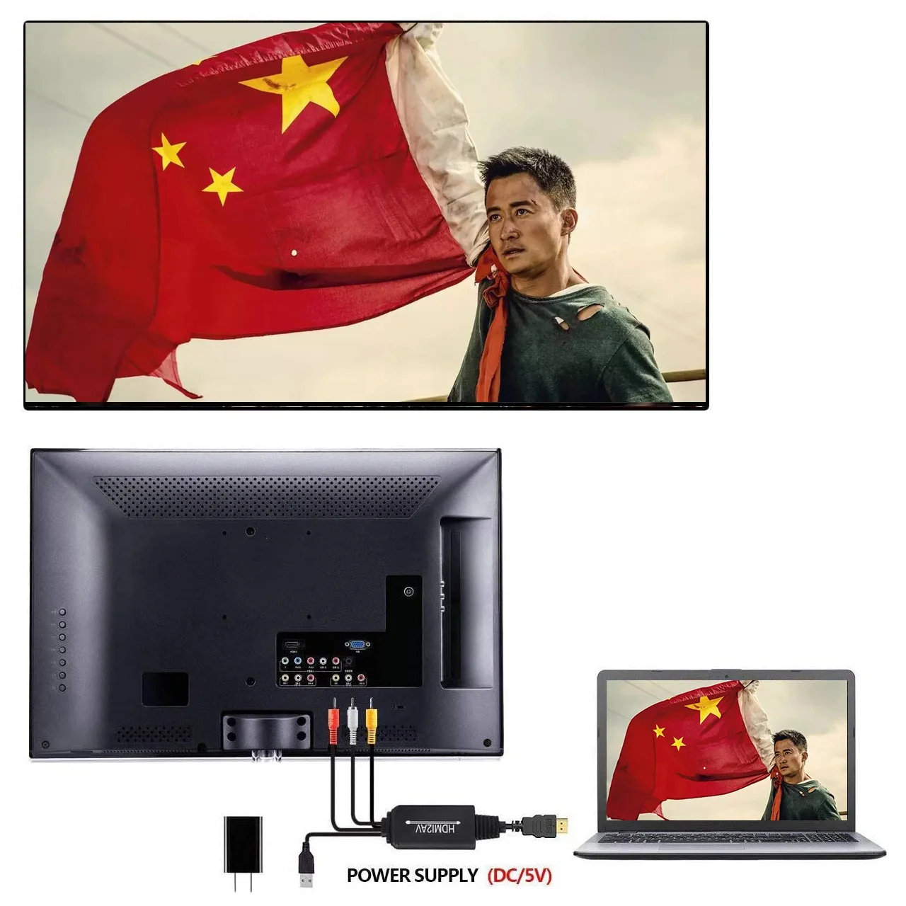 

HDMI to RCA Converter 1080P HDMI to AV 3RCA CVBs o Adapter Supports for Fire Stick Roku HDTV PC Laptop DVD