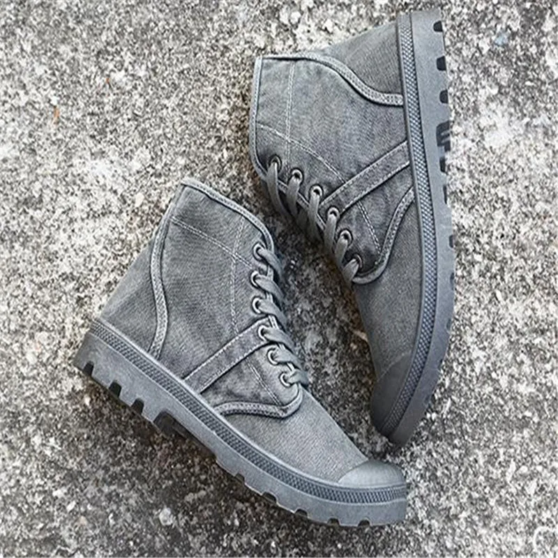 Туфли мужские высокие из денима на шнуровке повседневные износостойкие