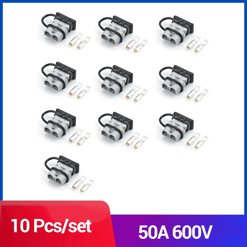 10 Pcs 50A 600V 6-12AWG Plug Connectors Copper Terminals For Anderson Style With Dust Cap Cover Lips Silver plated Solid | Обустройство