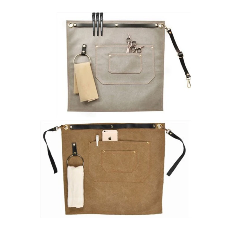 

D0AD Short Waist Apron Adjustable Waist Strap with Pockets Cooking Kitchen Aprons