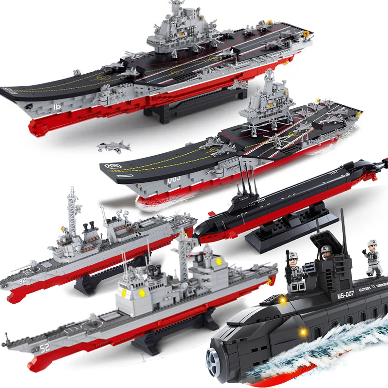 

Military NAVY ARMY Aircraft Carrier Fighter Helicopters Warship Battleship Submarine Building Blocks Creator Bricks Kids Toys