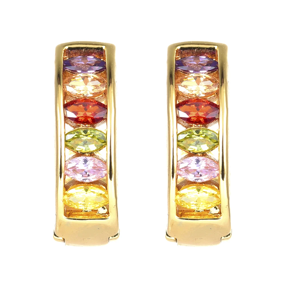 Фото Модные женские разноцветные Серьги-кольца Huggie золотого цвета с фианитом |