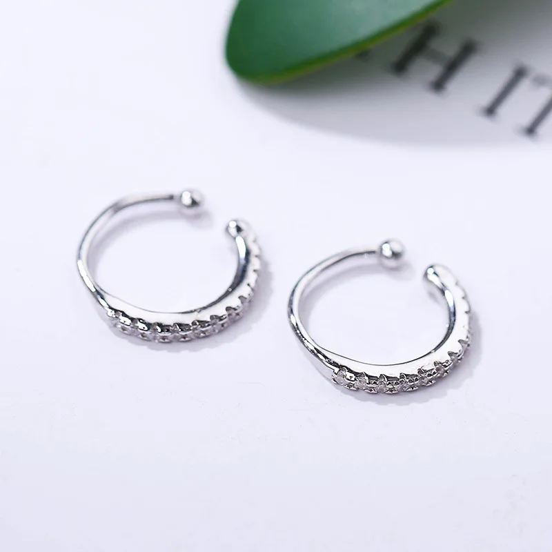 Silver ElfoPlataSi, Настоящее серебро 925 пробы, сверкающие фианиты, серьги-манжеты на клипсах для девушек, без Сережки для пирсинга, ювелирные изделия ED225 - Окраска металла: Silver