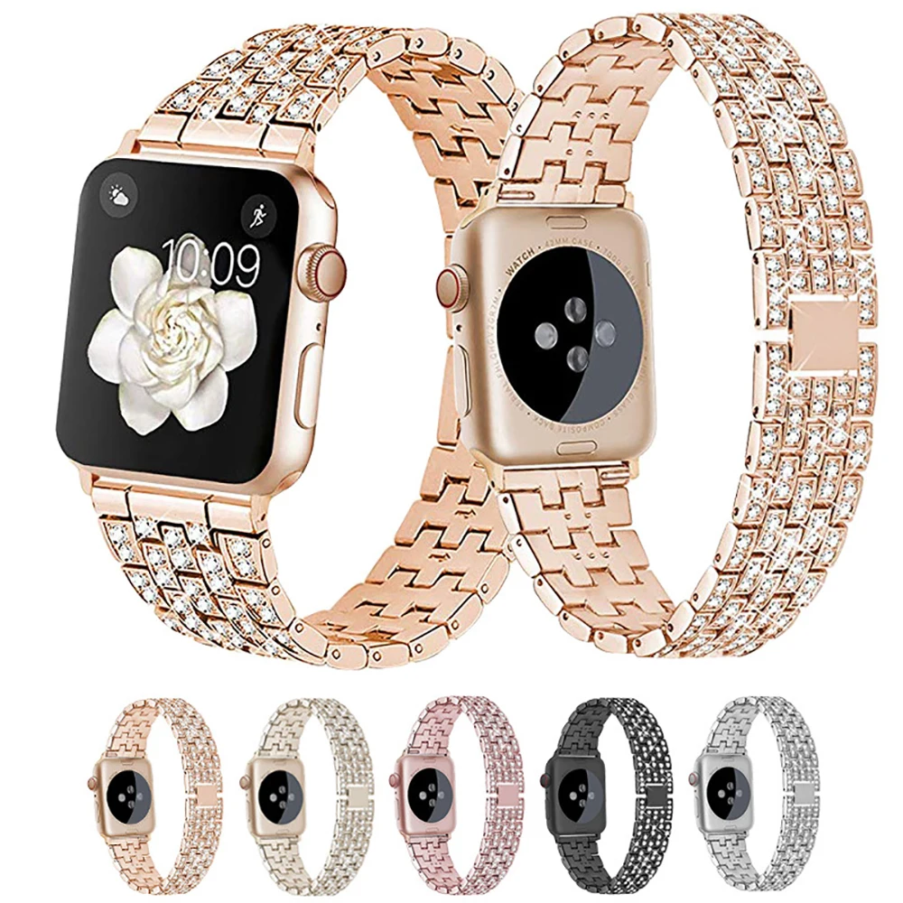 Woman Stainless Steel Inlaid Rhineston Bracelet For Apple Watch Band 38mm 42mm 40mm 44mm 41mm 45mm iWatch 3 4 5 6 7 SE Strap