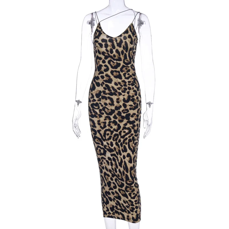 

Elegant Leopard Bodycon Slip Maxi Dress Women Sexy Sleeveless Party Club Backless Slim Tight Dresses 2021 Summer Pencil Vestidos