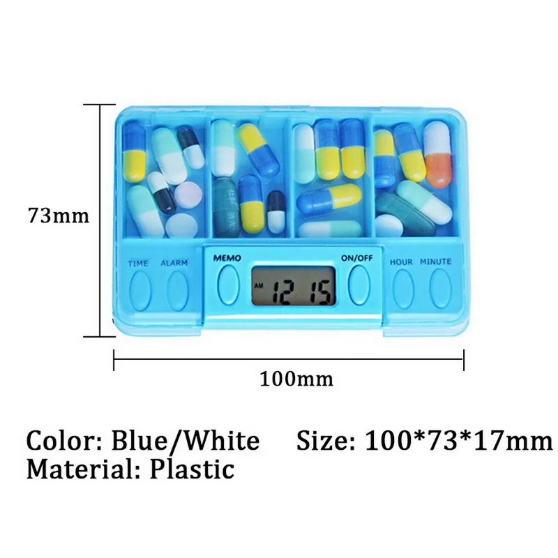 Контейнер для таблеток пластиковый с 4 отделениями и таймером|Коробки ящики