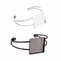 5pcs 25mm square pad cuff glass cabochon brass blank base adjustable bangle settings for making jewelry bangle bracelet
