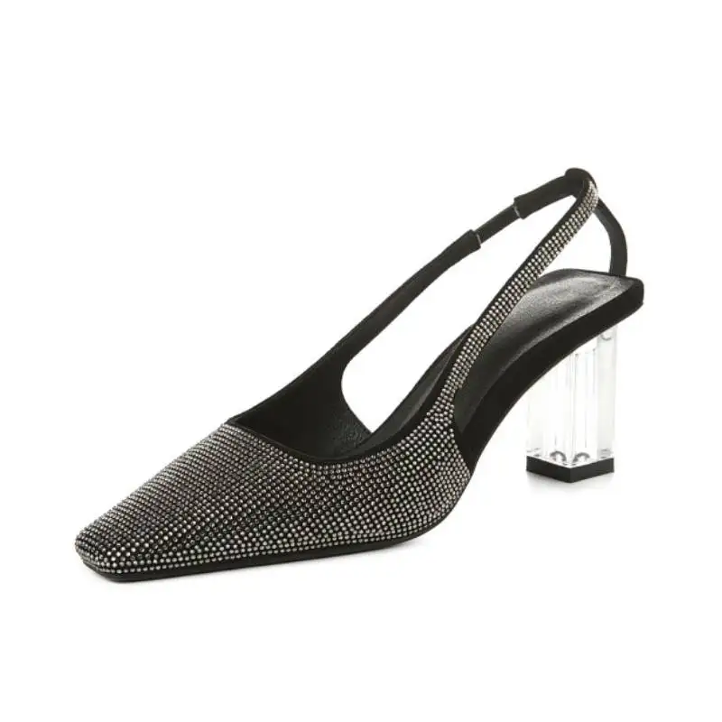 Туфли-лодочки женские из натуральной кожи на толстых высоких каблуках с