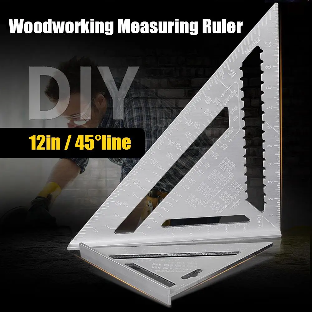 

12inch Aluminum Carpenter Triangle Square Rulers Set For Woodworking Square Layout Tool Angle Protractor Measuring Ruler