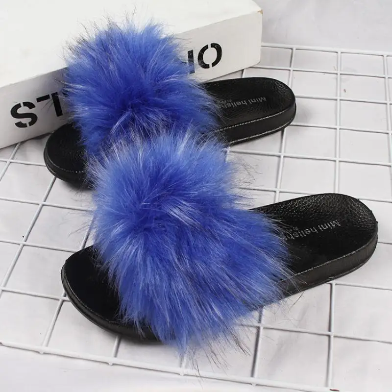 

Swyivy Furry Slippers Women Summer Shoes 42 Big Size 2021 Summer New Fur Slides Shoes Women Casual Slippers