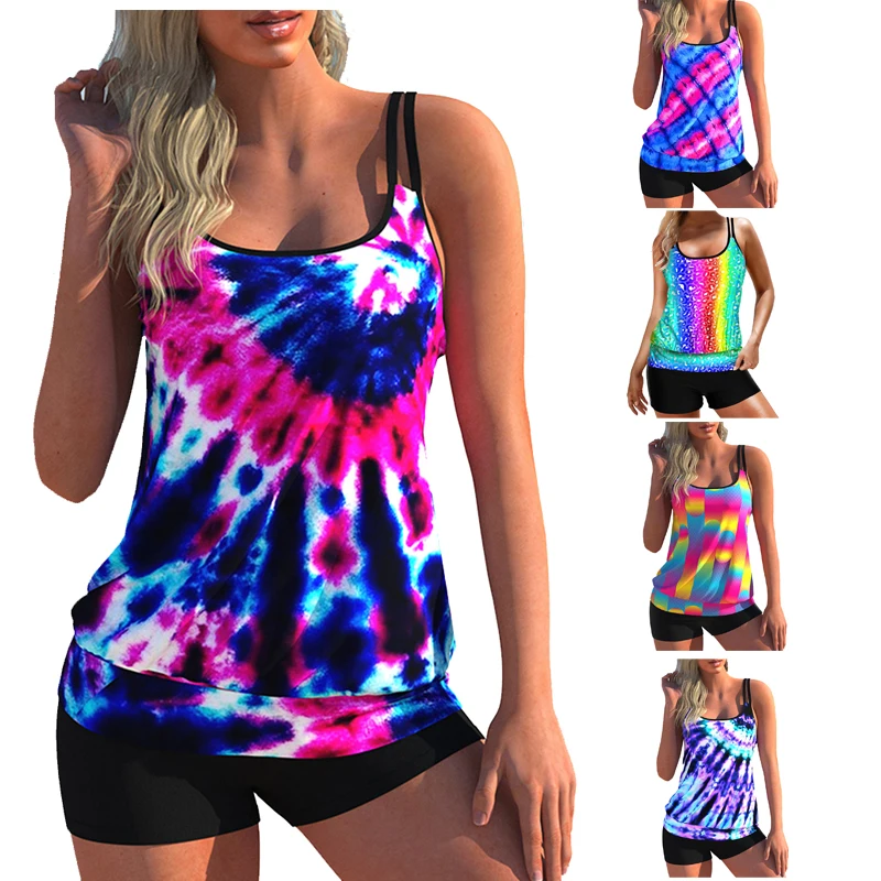 

Plus Size Swimwear Women Swimsuit Tie-Dye Print Tankini Swimsuits Two Pieces Bathing Suit 2021 New Female Summer Beach Wear 4XL