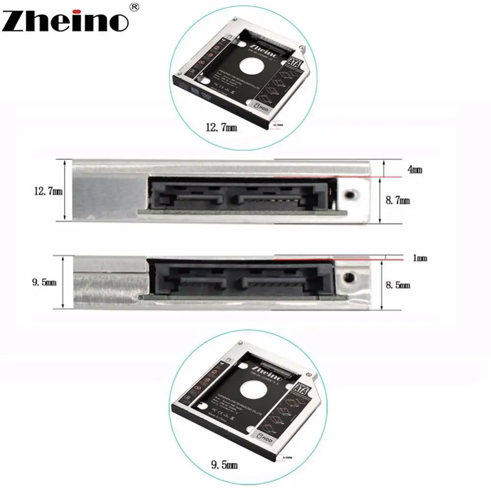 Корпус адаптера Zheino 9 5 мм 12 7 0 2nd Caddy SATA 3 подходит для 2 &quotSATA HDD SSD ноутбука ODD DVD/CD ROM