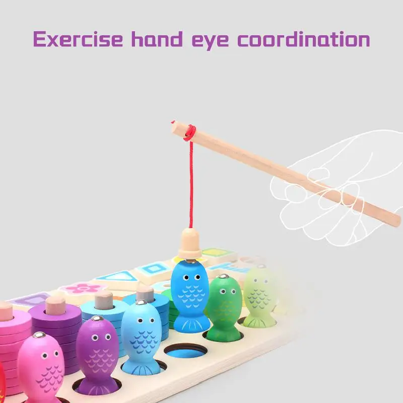 

Wooden Montessori Math Toys For Kids Baby Educational Shape Number Board Magnetic Fishing Count Geometric Game Children Toy