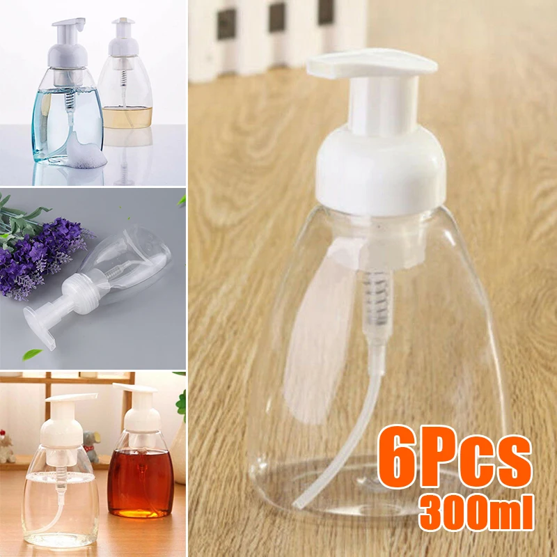 6PCS 300ML 300 мл пустые Пластик путешествия Пенообразователь для мытья рук насос распределителя пены пенясь бутылка жидкости для геля для душа, пены для путешествий - Цвет: 6PCS 300ML