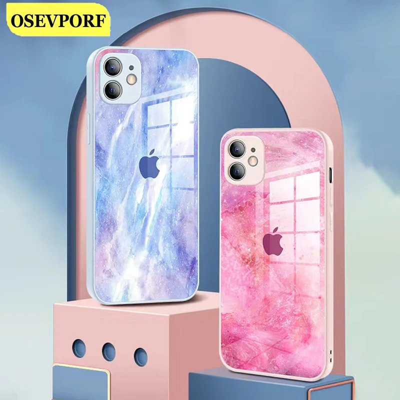 

Marble Glass Phone Case Smooth Silm Hard Shell TPU Frame Shockproof Capa Capinhas For iPhone 11 12 Pro Max 12 Mini Fundas Cover