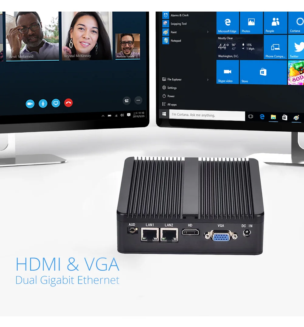 Мини компьютер Windows 10 Intel Celeron N2830 LAN 2xGigabit Ethernet 2 * RS232 USB HDMI VGA 8 ГБ/4 ГБ ОЗУ 64 Гб/128 Гб SSD с