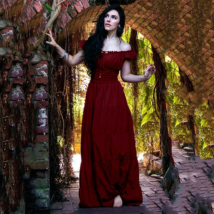 Женский костюм с открытыми плечами винтажное вечернее платье для Хэллоуина