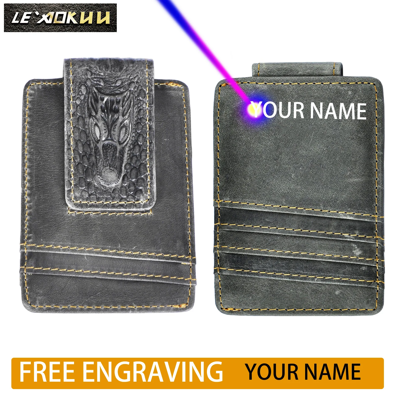 

2020 New Cattle Men male Vintage Genuine leather Card Holder Case Magnet Money Clip Slim Mini Handy Pocket Wallet Purse 1058-g