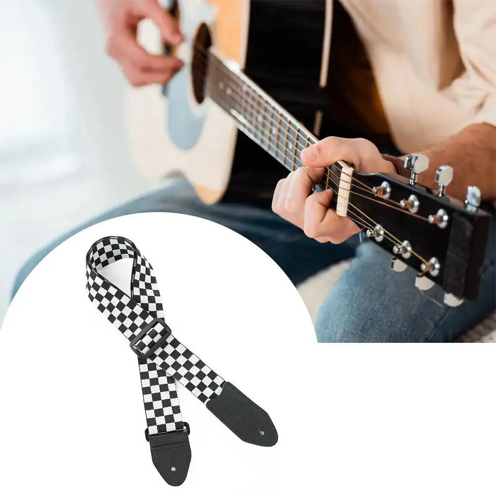 

Guitar strap Adjustable Ukulele Strap Black White Plaid Bass Strap Accessories Acoustic Guitar Ukulele Part Belt Guitar