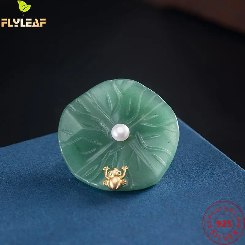 Женская Брошь из серебра 925 пробы брошь в виде листка лотоса натурального нефрита