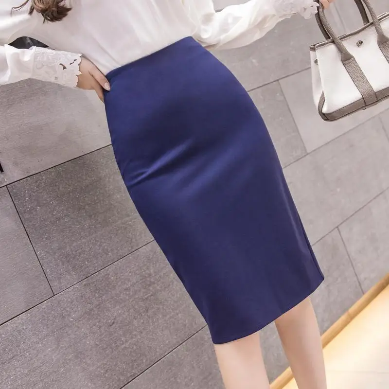 

Зимняя женская офисная одежда, Юбки-миди 5XL, Женская облегающая тянущаяся черная эластичная юбка-карандаш с высокой талией, Рабочая Юбка