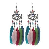 retro ethnic hollow fan shaped color feather earrings bohemian rice bead earrings fashion jewelry 2020 earrings for women